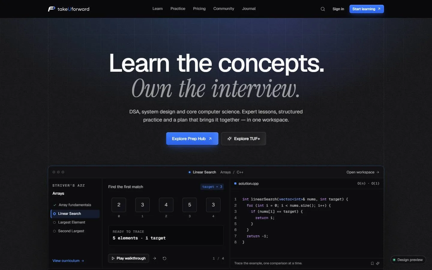 Homepage of takeUforward, reimagined